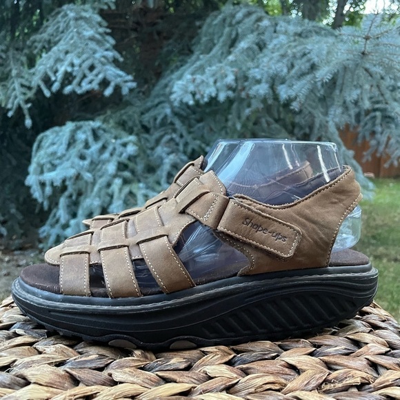 Skechers Shape-Ups 12295 Fisherman Brown Leather Rocker Toning Sandals US size 9 - Picture 3 of 9